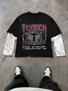 Men's Two-Piece Patchwork Colorblock Short Jacket, Graphic Print, Spider Web Jesus Text, Casual Daily Wear, Unisex, All Seasons