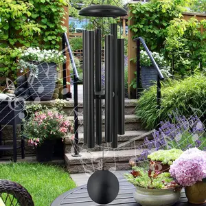 45 in Memorial Wind Chimes Large with 6 Heavy Tubes, Large Deep Tone Wind Chimes Outdoor for Garden Hanging Décor, Sympathy Gifts. Black