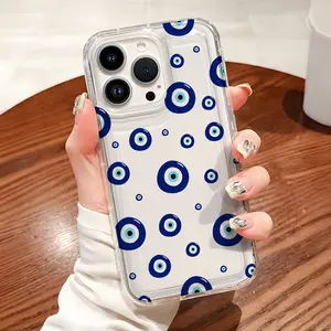 Blue Eyes Pattern Soft TPU Flexible Full-Body Airbag Shockproof Protection Phone Case, Clear Cover For iPhone 16 15 14 13 12 11 Pro Max Plus Xsmax Y2K