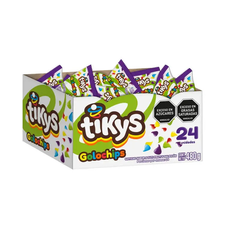 Tikys Golochips Box with 24 Units 480 g Total Product Weight Candy Drops Tutti Frutti Flavor Snack tiktok trend item Sweet Snack