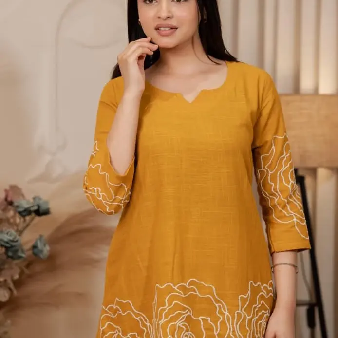 Elegant Thread Embroidery Co-ord Set in Mustard Yellow and black with Intricate Floral Patterns