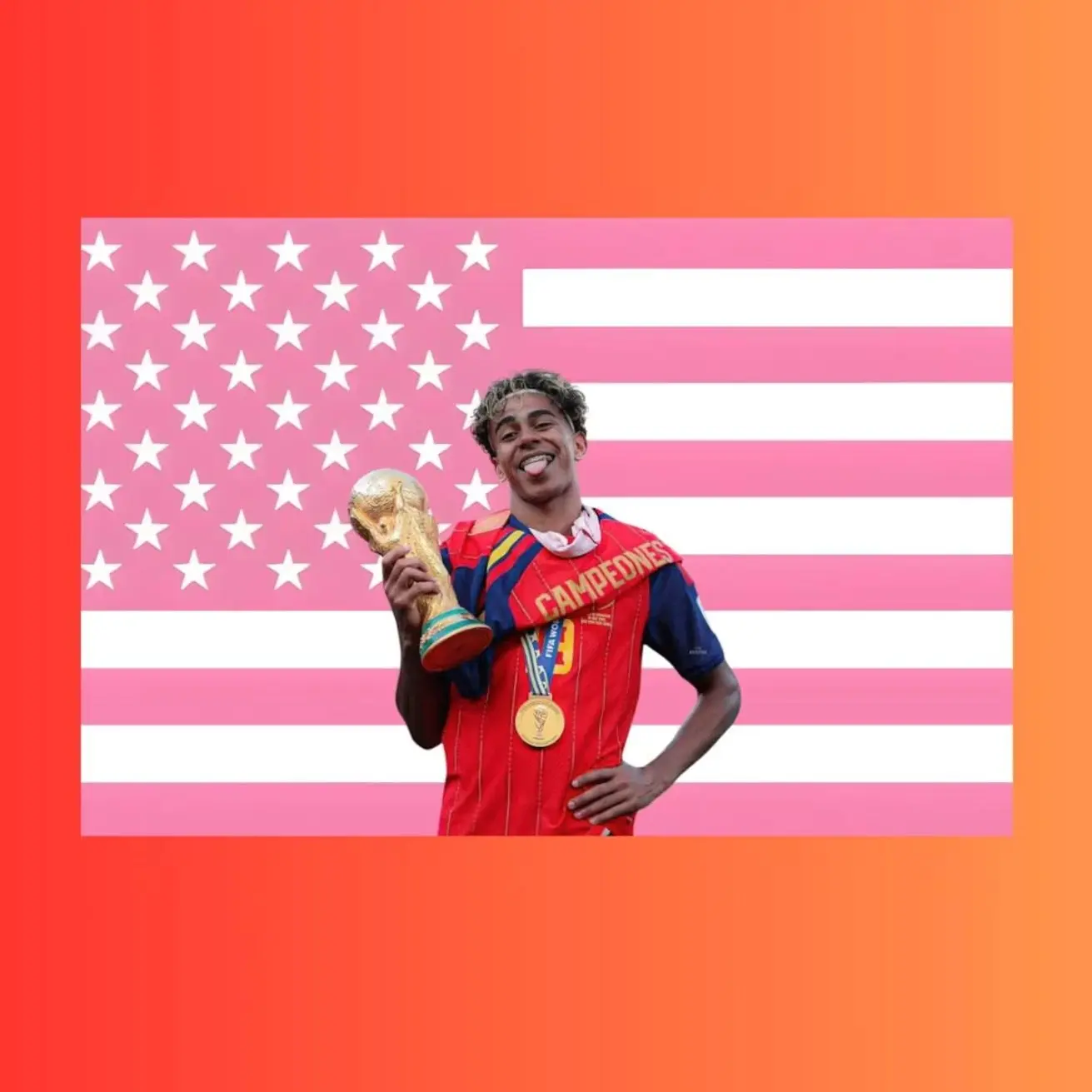 Lamine Yamal Pink American Flag Tapestry | Spain National Team Football Wall Art | Soccer Fan Gift | Sports Bedroom Decor