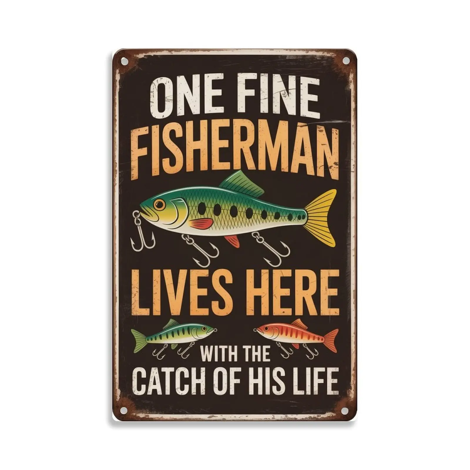 Fishing Lover Gift  Tin Sign， Vintage Fisherman Metal Sign Print Aesthetic Room Decoration for Home Bedroom Kitchen Bar Dorm Bathroom Wall Decor 8 X 12 Inch