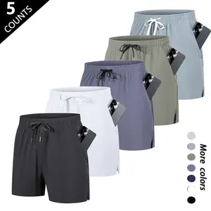 Men’s fitness running shorts, 5-pack, American sports casual style. Quick-dry, breathable fabric that doesn’t cling. Zippered pockets keep belongings secure. Drawstring elastic waistband for a loose fit that doesn’t squeeze. Side slits allow for unrestric