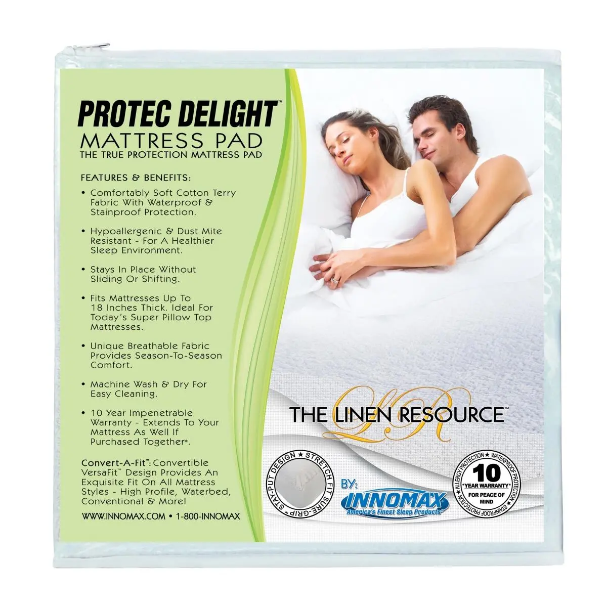 212 MAIN Innomax Protec Delight Convertible Fitted Cotton Terry Mattress Pad Cover - Twin Size Bed, True Protection, Breathable Soft Design, Bed Pads, Mattress Toppers