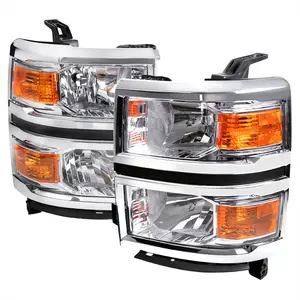 2014-2015 Chevrolet Silverado 1500 Factory Style Headlights w/ Amber Reflectors (Chrome Housing/Clear Lens)
