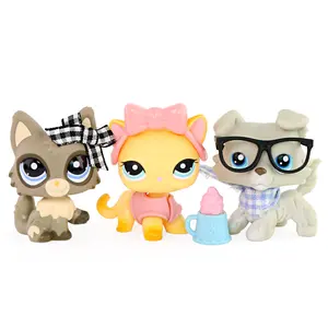 3PCS Mini Pet Figures Playset, Cute Cat & Dog Action Figurines with Accessories, Collectible Small Animal Toys with Bow, Glasses & Ice Cream Props, Ideal Gift for Kids Ages 4+