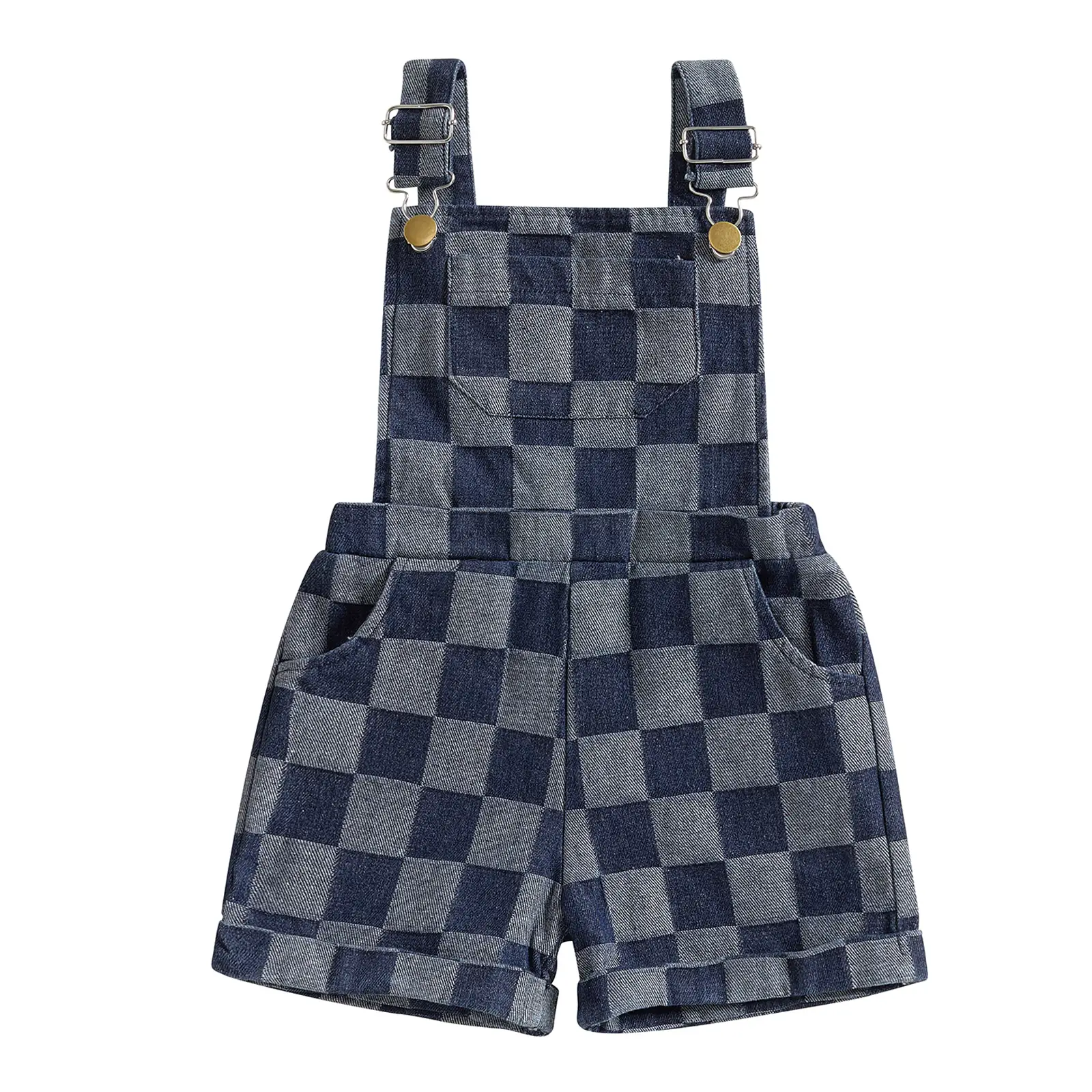 Toddler Baby Boys Sleeveless Suspender Overalls Shorts Adjustable Straps Checkered Print Shortalls Summer Casual Romper Jumpsuit