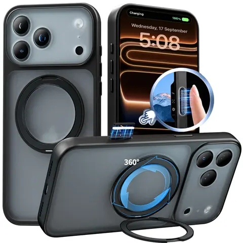 UNEUPEU 360-Degree Rotating Magnetic Stand Cellphone Case, Phone Cover & Protector Casing for iPhone, Mobile Phone Accessories Aluminium,Iphone 18 Phone Case,Iphone 17 Phone Case