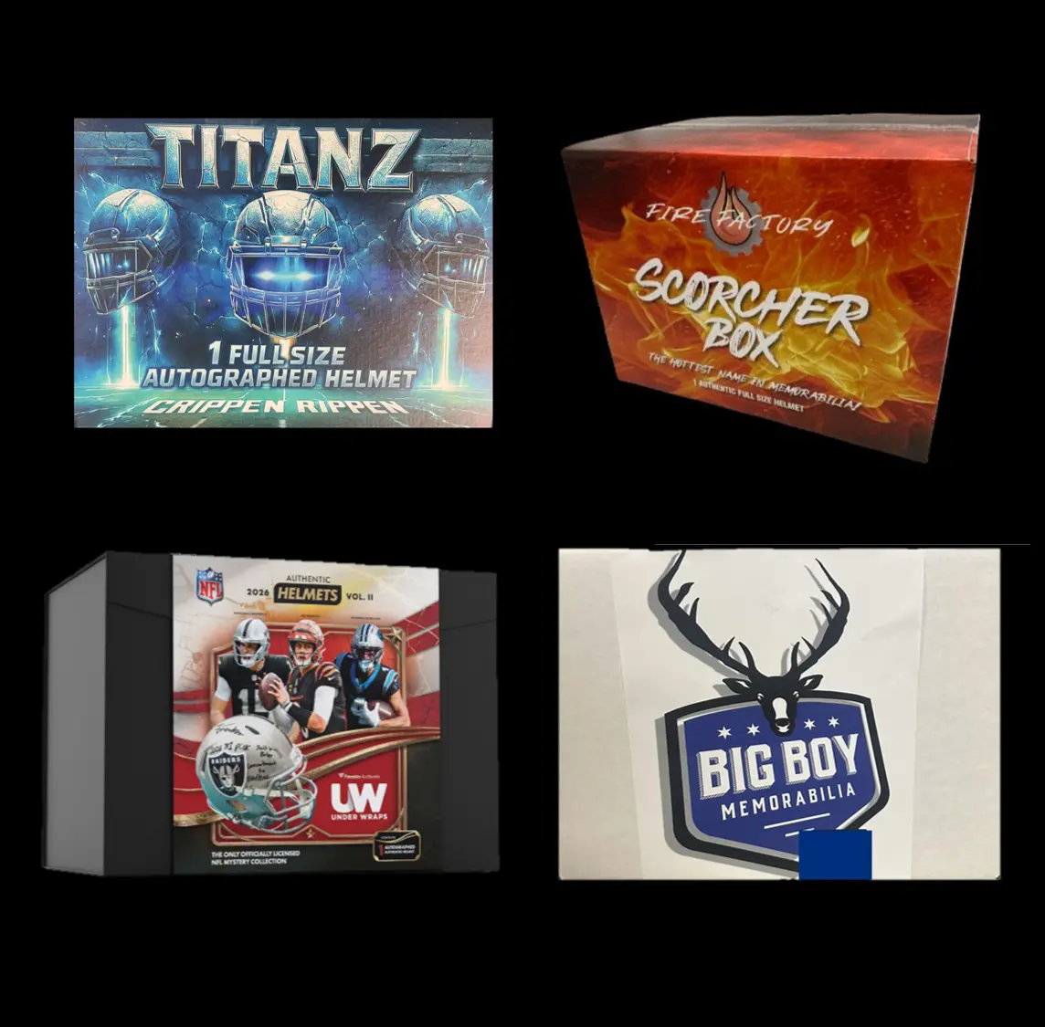 Full Box Dome Including Full Size Helms, Mini Helms, Footballs, & More