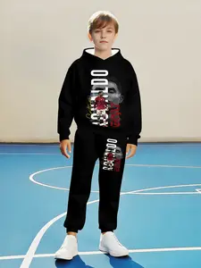 Boys' 3D Digital Print Sweatshirt Casual Set Hoodies, 95% Polyester Fleece Fabric, Fashion Trendy Base with Dynamic Letter Pattern, Clothing Sets