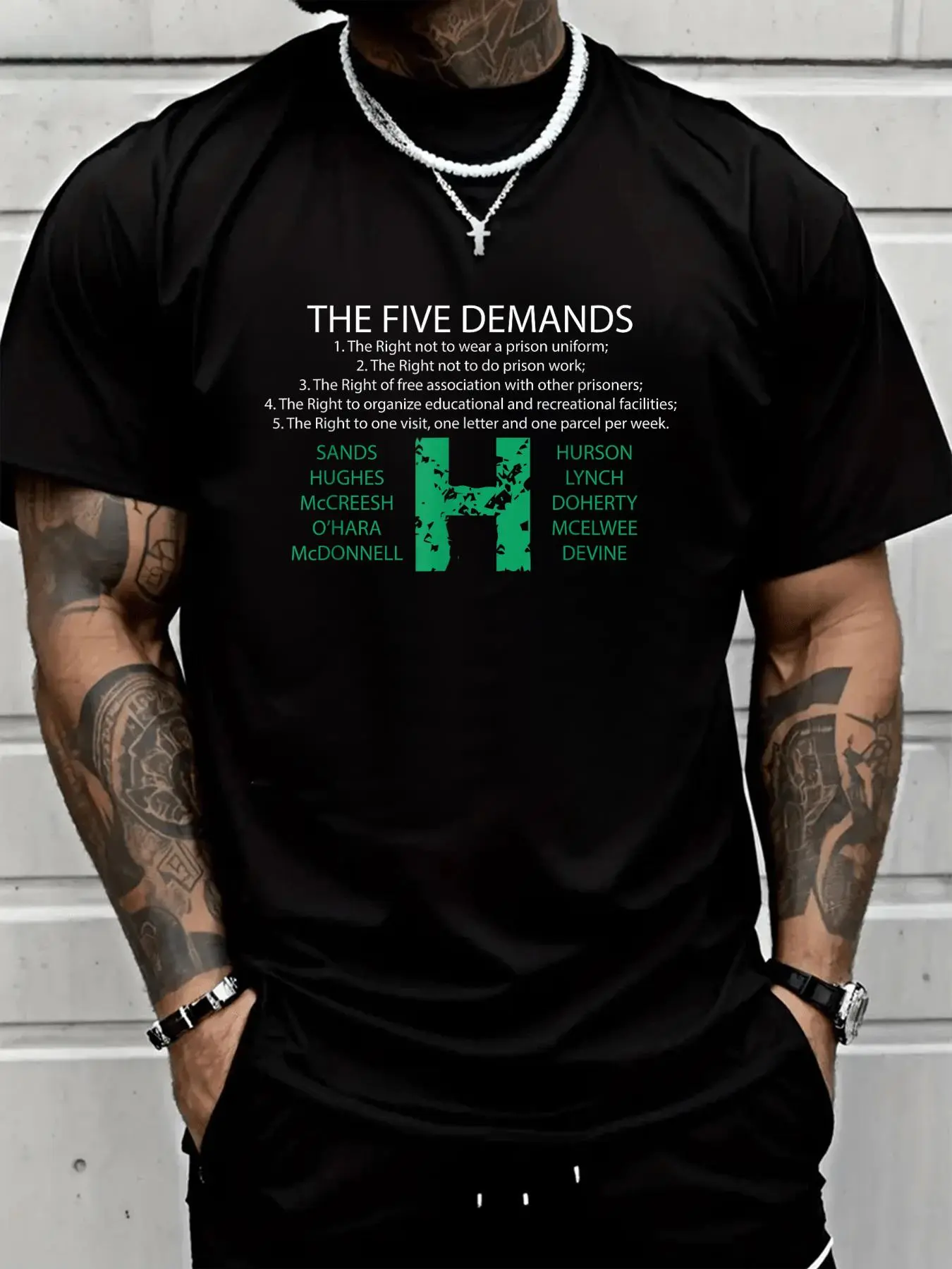 Unisex 100% Cotton Bobby Sands and The Hunger Strike 5 Demands Irish Republican T-Shirt Suitable for All Seasons