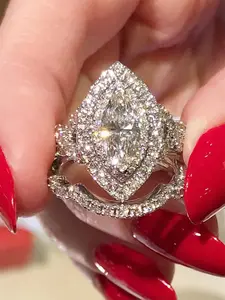 Luxury Artificial Zircon Decor Ring, 2 Counts Gorgeous Rhinestone Decor Ring, Princess Ring, Elegant Glittering Ring, Fashion Accessories for Women, Trendy Jewelry Gift for Party, Daily Clothing Decor