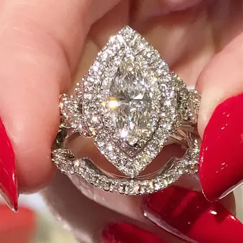 Luxury Artificial Zircon Decor Ring, 2 Counts Beautiful Rhinestone Decor Ring, Beautiful Rings, Jewelry Accessories for Women, Jewelry Gift for Party, Daily Clothing Decor, Stunning Ring Set