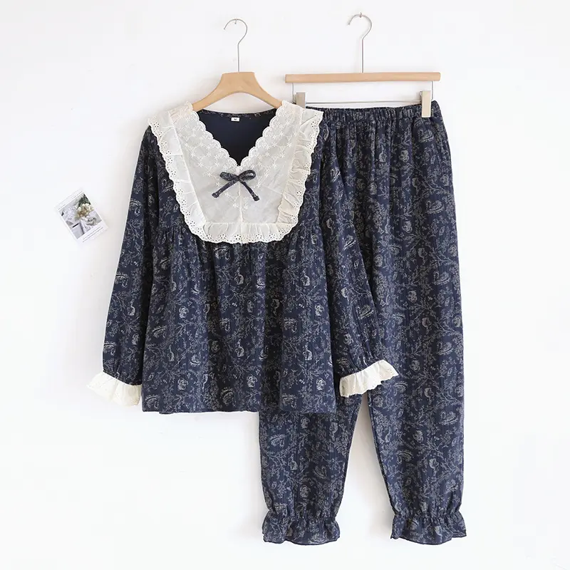 Lace collar blue dream long set