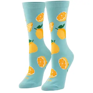 ODD Women's Cotton Crew Socks, Lemon Prints, Comfortable Underwear Socks