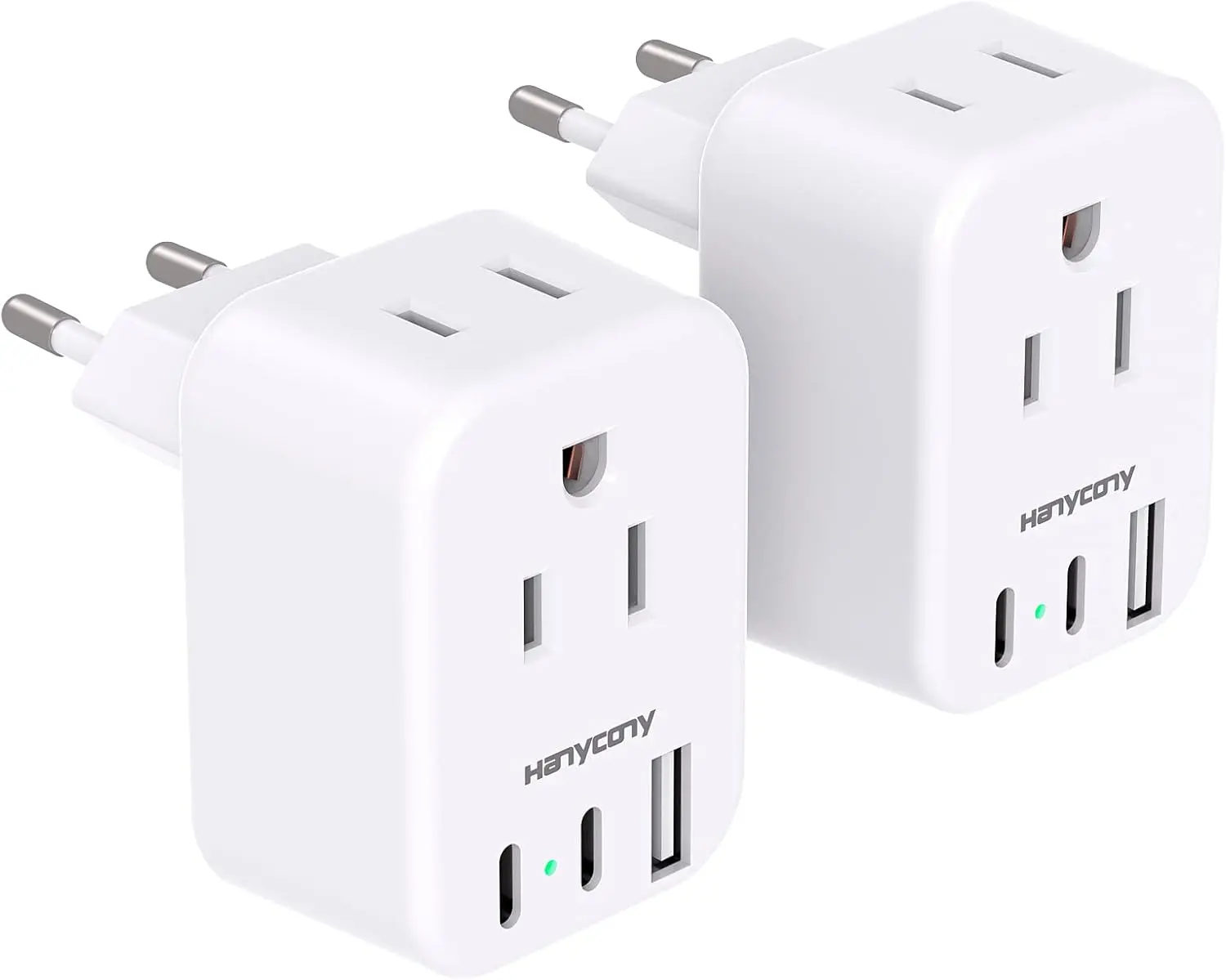 European Travel Plug Adapter for International, Italy Spain Power Adapter, 2 Outlets 2 USB C Ports, Type C Adapter Travel Cruise Essentials for Amercian US to Most Europe France Germany EU, 2 Pack