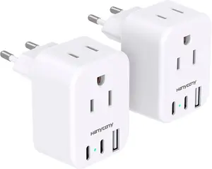 European Travel Plug Adapter for International, Italy Spain Power Adapter, 2 Outlets 2 USB C Ports, Type C Adapter Travel Cruise Essentials for Amercian US to Most Europe France Germany EU, 2 Pack