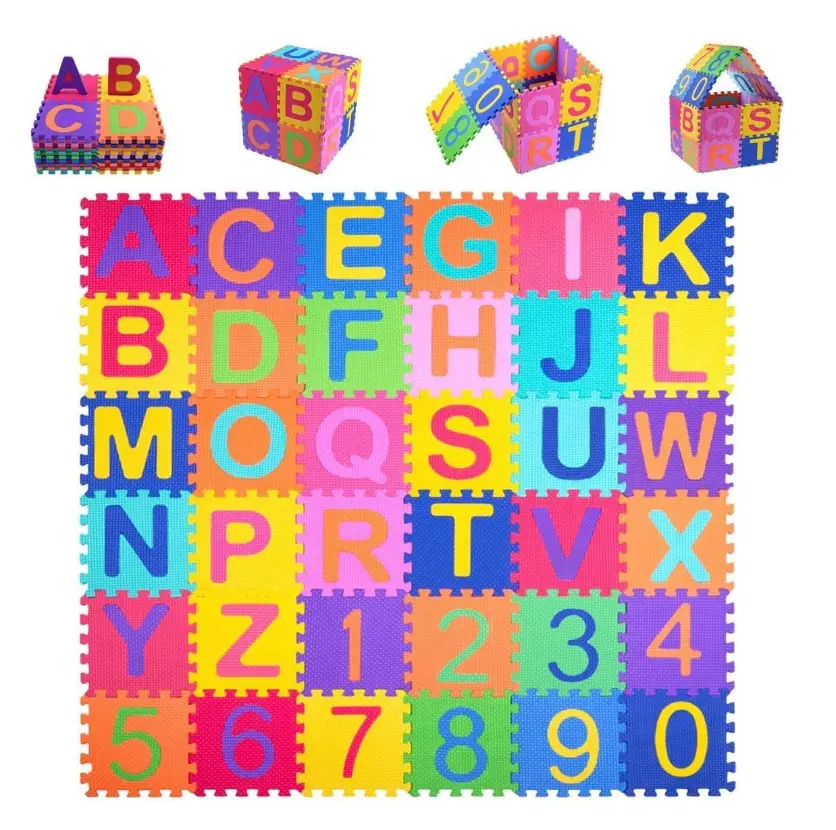 Kids Foam Puzzle Play Mat 5.9inch x 5.9inch (36-Piece Set) Interlocking EVA Floor Tiles with Alphabet and Numbers