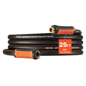VEVOR Garden Hose, 25 ft 5/8" Heavy Duty 4-Layer Rubber Water Hose, 150PSI Working & 600PSI Burst, Flexible & Non-kink Outdoor Waterhose with 3/4" Fitting, Lightweight Hoses for Gardening Cleaning