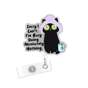 1-piece Cute Cat Badge Reel, Expandable Clip with ID Holder, Nurse Work Accessories, Fun Rn Flashing Badge Reel with Belt Clip, for Nursing Students, ID Card Holder
