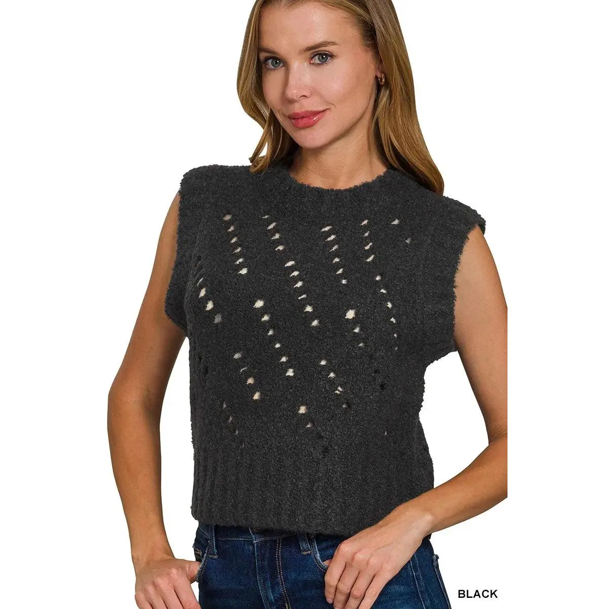 Zenana Openwork Textured Wool Sweater Vest