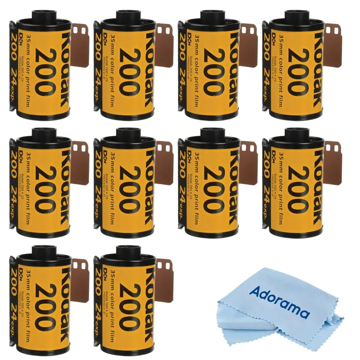 Kodak GOLD 200 Color Negative Film (35mm Roll Film, 24 Exposures) 10-Pack With Cleaning Cloth