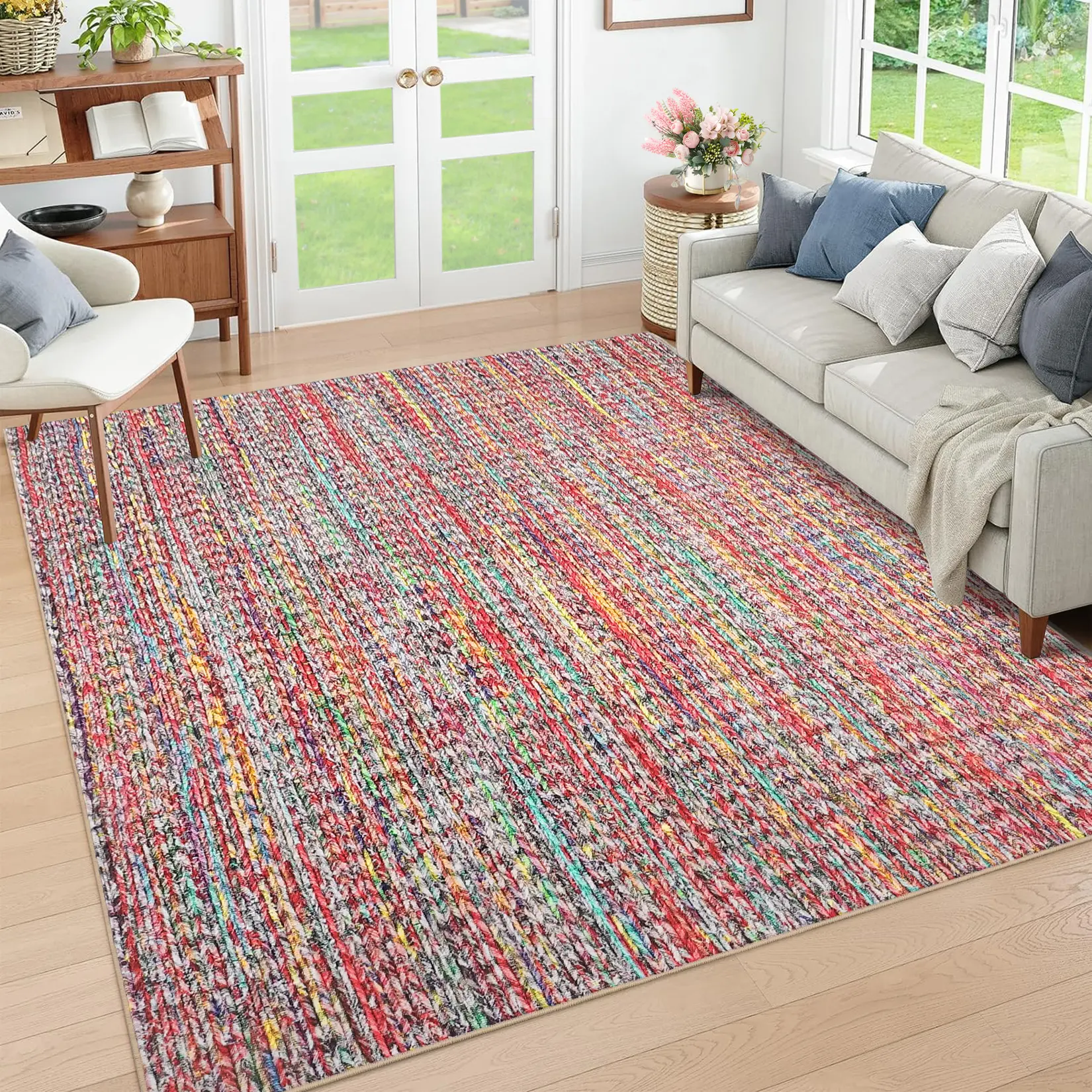 Garvee Modern Solid Color Printed Rug Washable Soft Non-slip Woven Printed Decorative Rug Ultra-thin and Non-shedding for Bedrooms Dining Rooms Offices and Children's Rooms