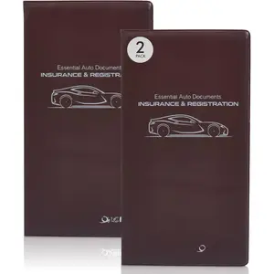 Auto Registration &  Card Holder Pack of 2,  Essential  Registration Holder with Hook & Velcro Closure,  for Every  Glove Boxes (Brown - 9.5" x 5.15")