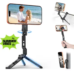 OMOTON TP03 Foldable Mini Tripod, Portable Magnetic Cellphone Mount with 1/4 Screw Hole & Hanging Hook, Mobile Phone Selfie Camera Accessories Stand - Black,Summervibes