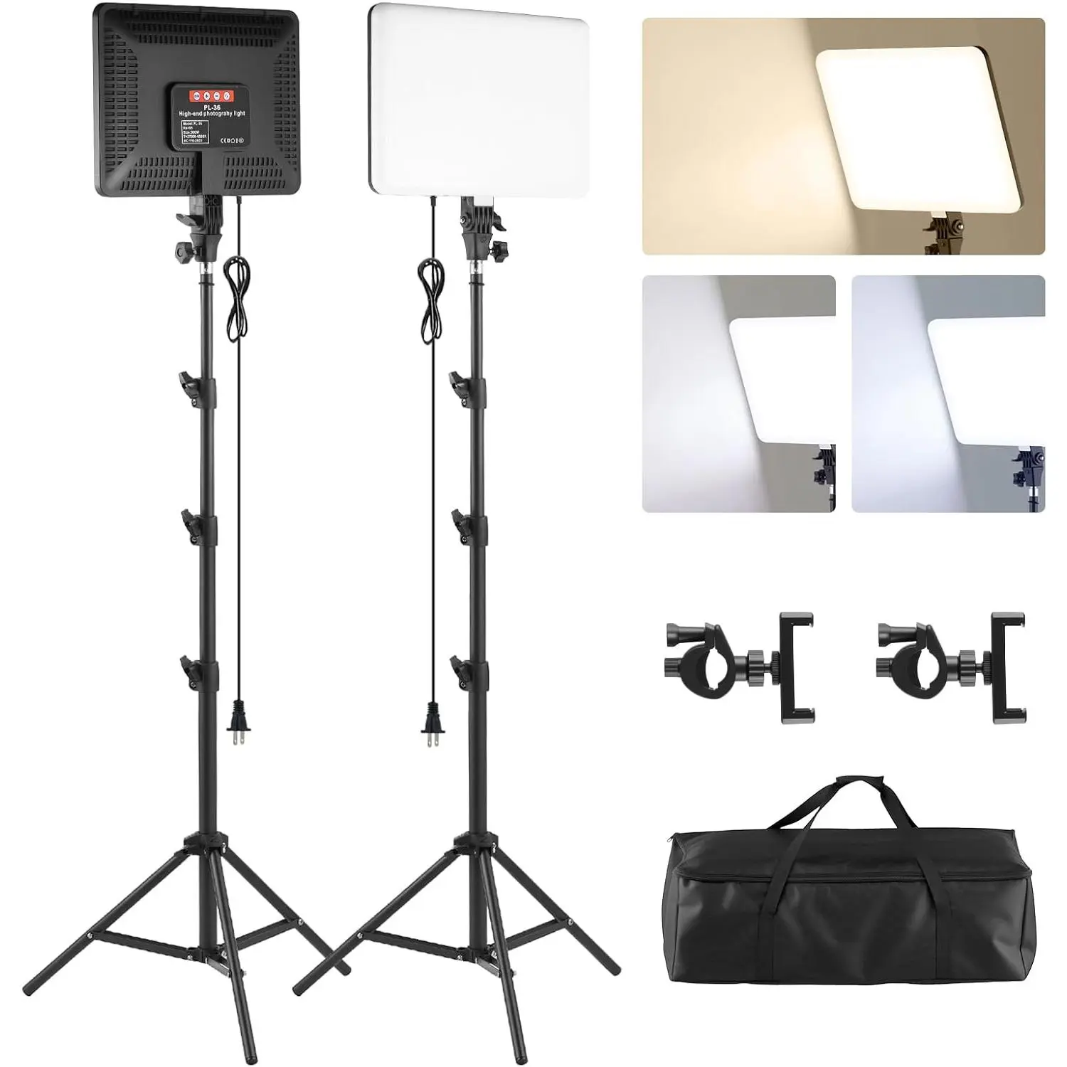 2-Pack LED Video Light Kit, 14 Inch 2700K-6500K Studio Lights with 70.8" Tripod Stand, Photography Lighting Kit with Phone Holder, 50W Stream Light for Video Recording, Photography, YouTube,
