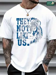 Unisex 100% Cotton Round Neck Short - Sleeve "They Not Like Us" T - Shirt With Lion Graphic - Bold And Distinctive Basic Tee For Summer Men's Tops