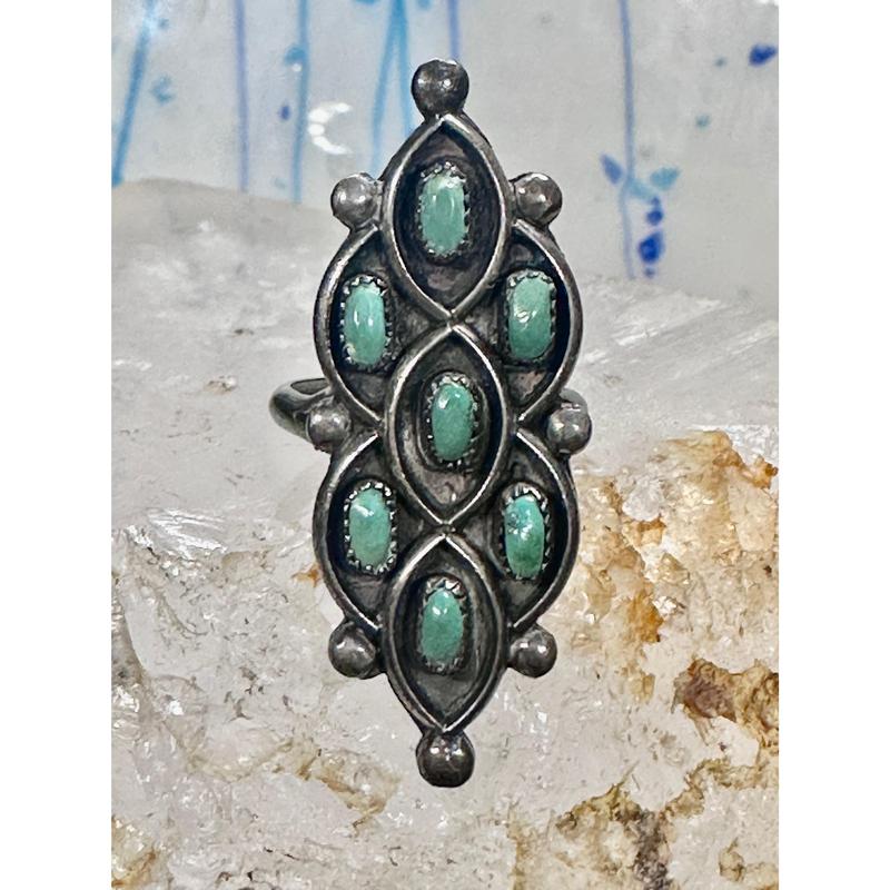 Zuni ring long turquoise size 4 sterling silver women