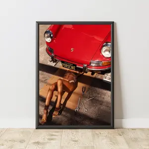 Vintage Porsche Poster, Vintage Porsche Print, Porsche Wall Art, Vintage Car Poster, Old Porsche Poster, Classic Car Wall Art Decor Glossy Friend Room(Note: Frame shown for display only)