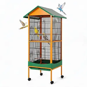66'' Extra Large Parrot Bird Cage with Rolling Stand, Removable Tray, Waterproof Roof & Lockable Casters, Durable Wrought Iron Bird Cages for Macaw, Cockatiel, Budgie, Lovebird