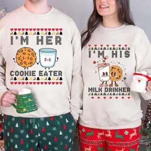 Matching Christmas Sweatshirt, Cookie Eater & Milk Drinker Couple Sweatshirt, Matching Christmas Couple Sweaters Funny, Holiday Couples