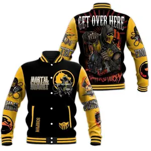 Mortal Kombat Varsity Jacket Get Over Here Design, Gamer Streetwear Coat, Oversized Baseball Jacket, Trendy Gift