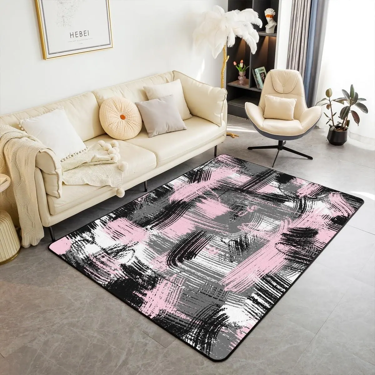 Pink Black and Grey Living Room Rugs Bedroom Area Rug Abstract Art Living Room Rugs Bedroom Stripes Decorative Rug Accent Rug
