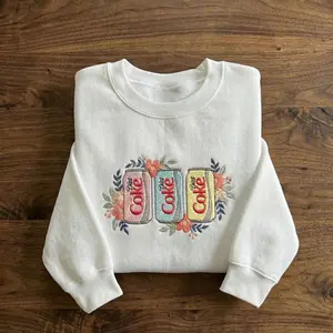 Soda Cans Flowers Embroidered Sweatshirt, Floral Soda Pop Crewneck, Vintage Soft Drink Lover Pullover, Cute Drink Gift Jumper