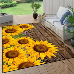 Outdoor carpet, camping mat, Modern bohemian rug, living room bedroom mat, sunflower wood grain vintage pattern carpet, machine washable non-slip mat, soft, comfortable low pile and lightweight, suitable for outdoor camping picnic, dining room