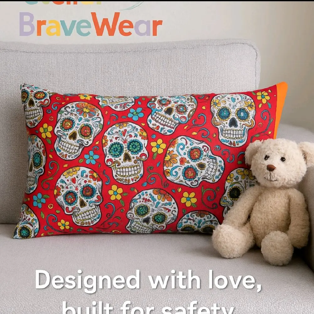 Day of the Dead Sugar Skull Pillows - Kid-Approved, Vibrant Skull Pattern, Durable Fabric, Colorful Design for Adults & Kids fluffy