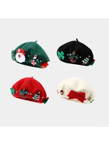 Christmas Warm Bow Beret for Women, New Fashion Korean Style Painter Hat, Versatile Winter Wool Christmas Beret