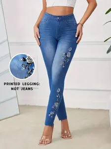 Elegant Floral Print Leggings, Women's Tight-Fitting Bottoms, Casual Choice, Perfect for Daily Wear, Stylish and Comfortable