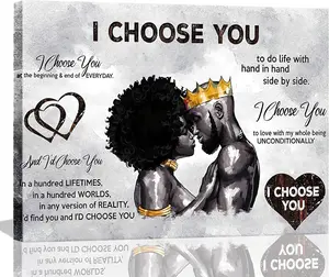Framed African American Canvas Prints Black Couple I Choose You Poster Black King and ​Queen Wall Art Afro Black Romantic Couple Wall Art for Bedroom Living Room Decor SHJY-00523