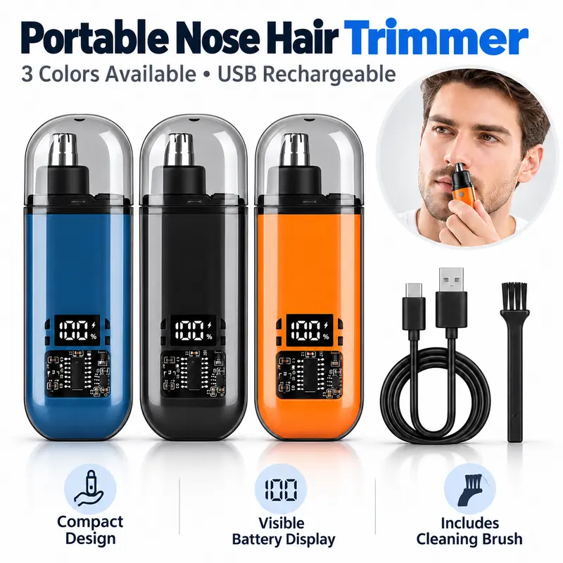 Nose Hair Trimmer USB Rechargeable Digital Display Portable Electric Nose Grooming Tool Compact Personal Trimmer Holiday Stocking Stuffer Birthday Gift for Men