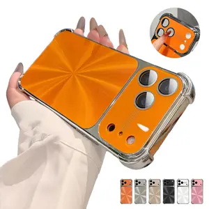 Plating Shockproof Case for iPhone 17 Pro Max 16 15 14 13 Pro Max Case, Luxury Electroplated CD Texture Phone Case with Camera Lens Protector, Four Corner Drop Protection, Anti-Scratch Protective Cover