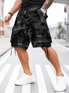 Men’s camo cargo shorts, multi-pocket drawstring waist casual shorts, tactical streetwear summer beach pants