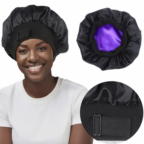 Women's FallFreshness Double-Layer Satin Bonnet - Adjustable Elastic Strap, Soft Material Beauty Accessory for Curly Hair Protection, Heatless Curl, Braids, Natural Hair, Stress-Free Washing
