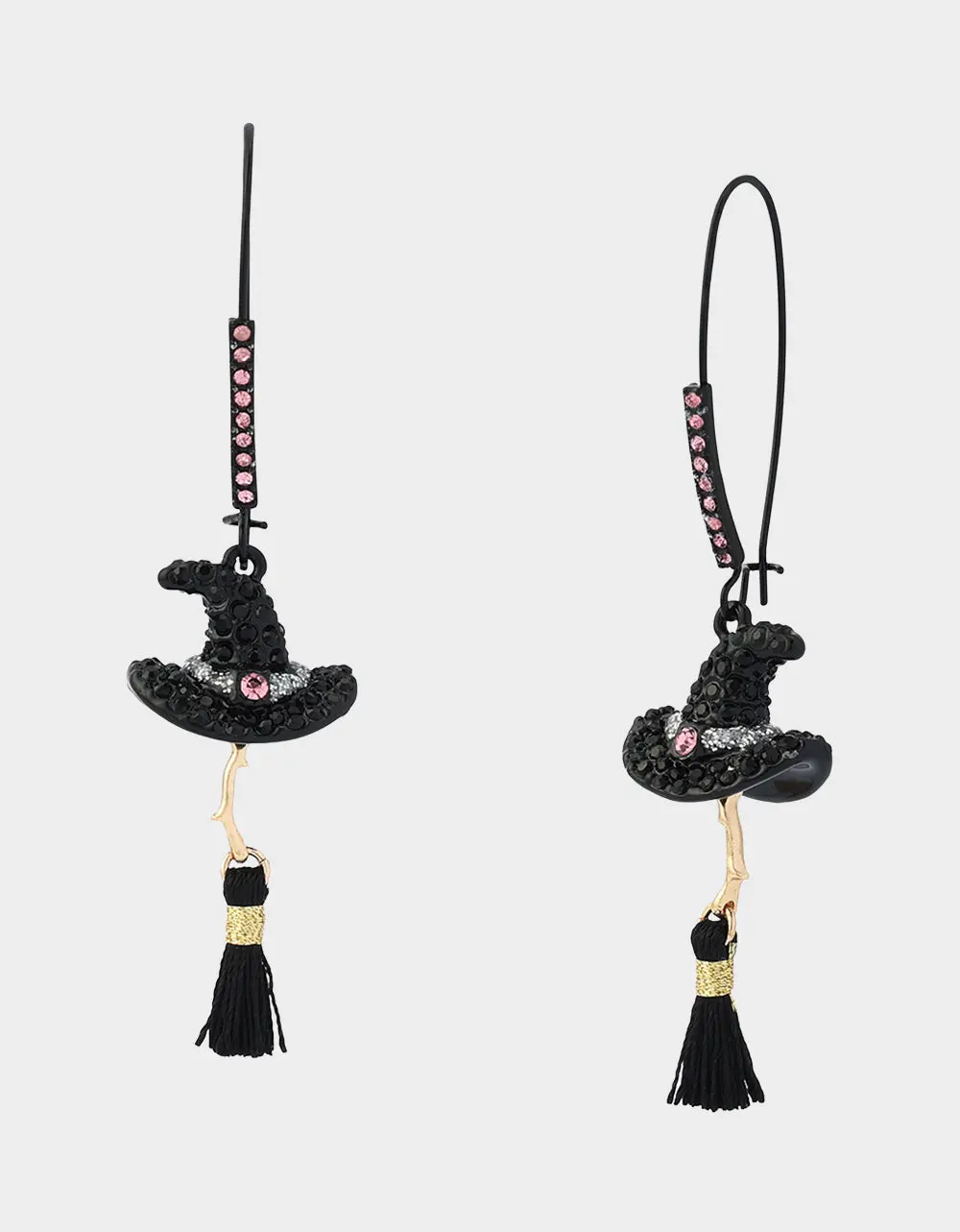 WITCH HAT BROOM SHEPHERD HOOK EARRING PINK