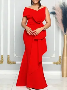 Women Party Long Maxi Dress One Shoulder Elegant with Bow Slim Wedding Guest Female African Evening Occasion Birthday Gowns 2024